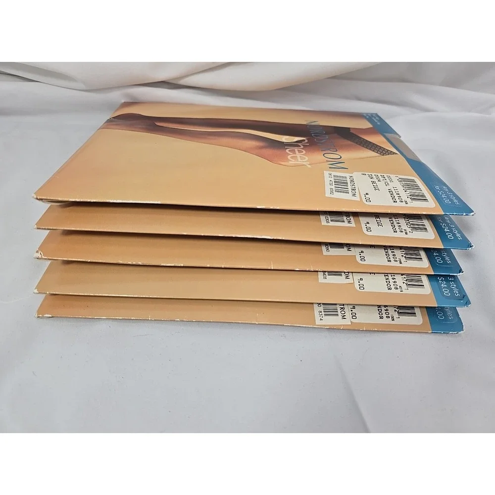 5 Pair Nordstrom Sheer Pantyhose Beige Black 20 Denier Leg Size B NEW‎